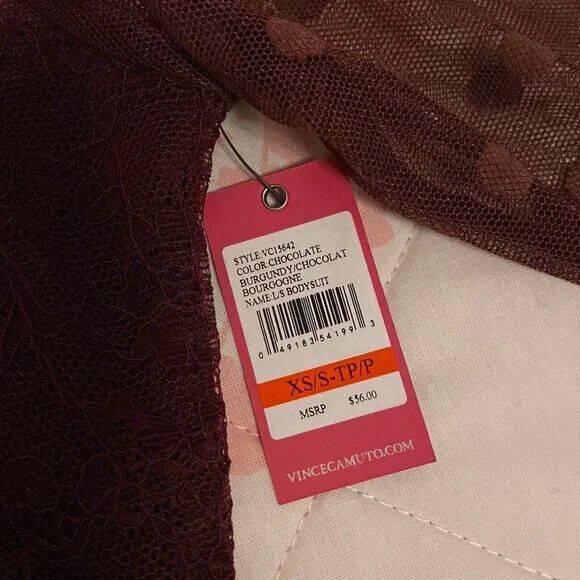 Vince Camuto Chloe Long Sleeve Lace Chocolate Burgundy Bodysuit Size XS… - Picture 6 of 6